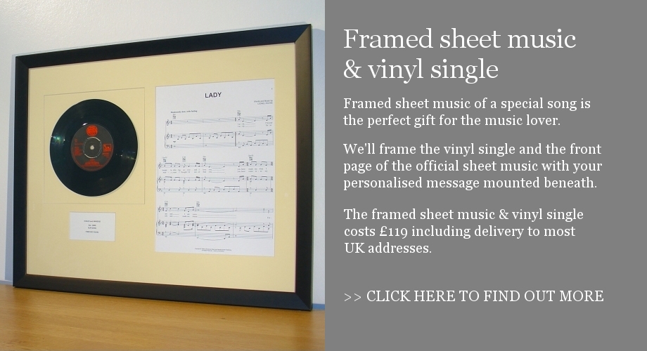 Framed vinyl single with sheet music